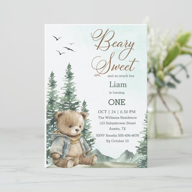Beary Sweet First Birthday bjudande | Pastel Inbjudningar (Stående Fram)