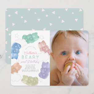 Beary Sweet Gummy Bear Girl Foto 1st Birthday Inbjudningar