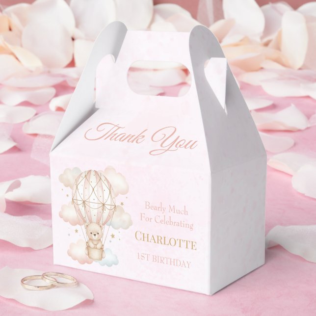 Beary Sweet Hot Air Balloon 1st Birthday Favor Box Presentaskar (Bröllop)