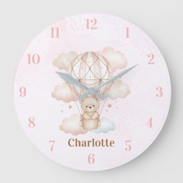 Beary Sweet Hot Air Balloon Baby Nursery Clock Stor Klocka