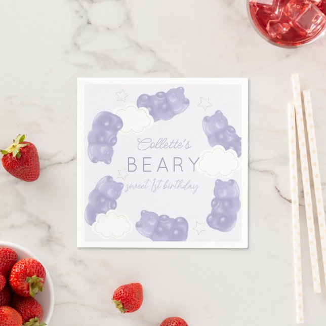 Beary Sweet Lila Gummy Bear Birthday Pappersservett (Insitu)