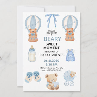 BEARY SWEET MOMENT BOY BABY SHOWER SAVE THE DATE SPARA DATUMET