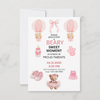 BEARY SWEET MOMENT GIRL BABY SHOWER SAVE THE DATE SPARA DATUMET