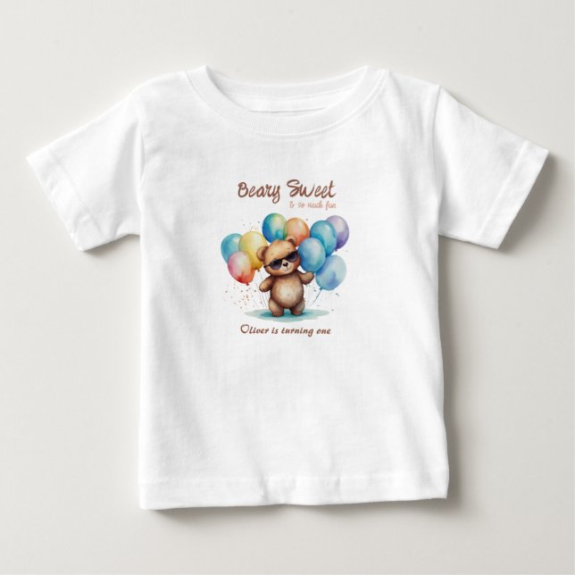 Beary Sweet Nalle med glasögon och ballong T Shirt (Framsida)