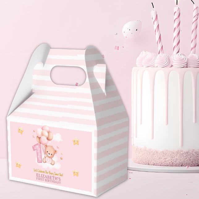 Beary Sweet One Birthday | Pink Boho Bear  Presentaskar (Skapare uppladdad)