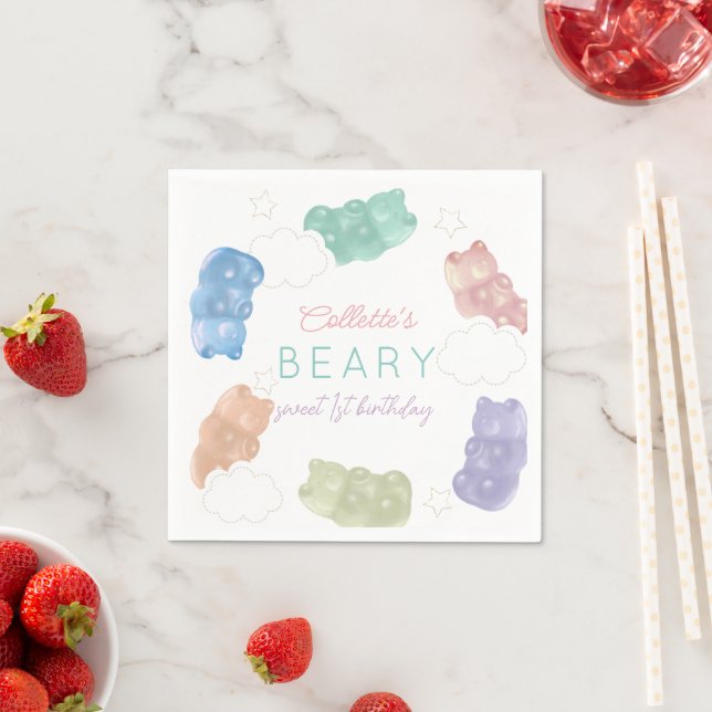 Beary Sweet Pastel Gummy Bear Birthday Pappersservett (Insitu)