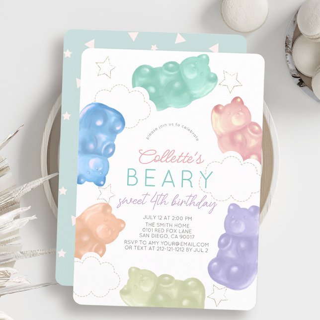 Beary Sweet Pastel Gummy Bear Girl Birthday Inbjudningar (Skapare uppladdad)