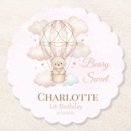 Beary Sweet Varmt Luftballong 1-årsdag Underlägg Papper