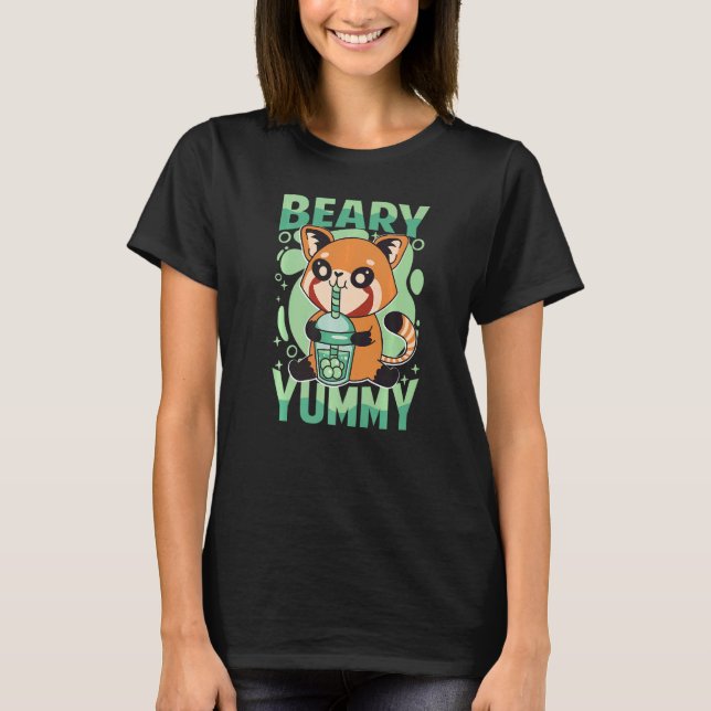 Beary Yummy Cute Red Panda Mjölk Tea 1 T Shirt (Framsida)