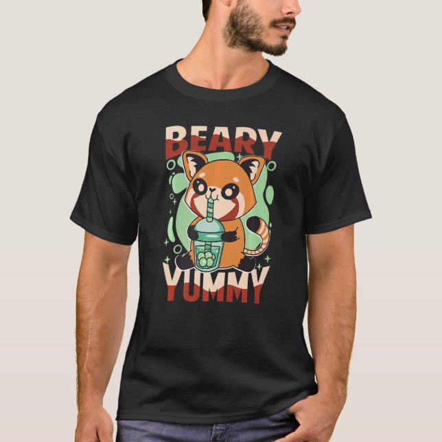 Beary Yummy Cute Red Panda Mjölk Tea T Shirt (Framsida)