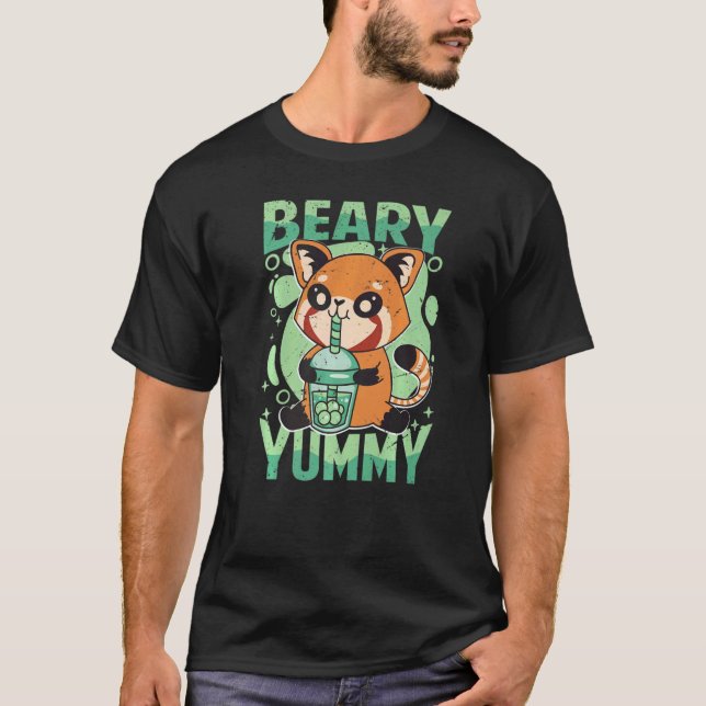 Beary Yummy Cute Red Panda Mjölk Tea T Shirt (Framsida)
