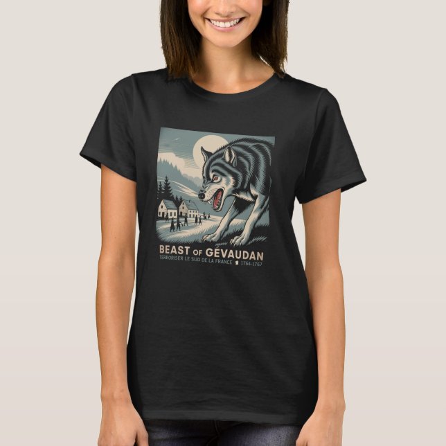 Beast av Gevaudan Cryptid Varg Frankrike Folklore T Shirt (Framsida)