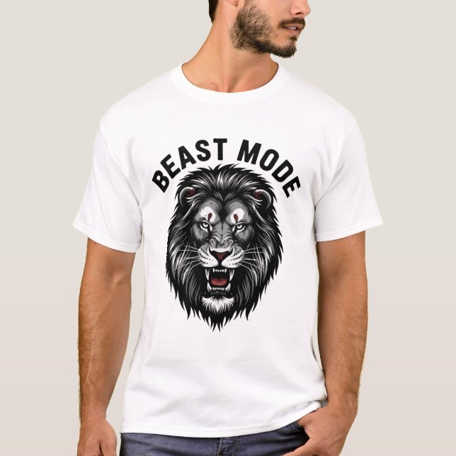 Beast Mode Lejonhuvud – Djärv Kraftdesign T Shirt (Framsida)