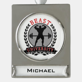 Beast Univ Bodybuilding Anpassningsbar Banner Orna Silverfärgad Julgransprydnad