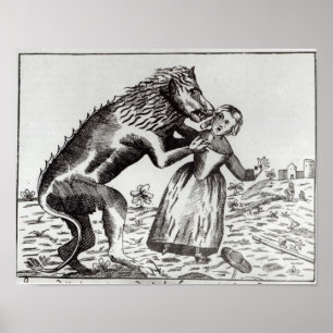 Beasten av Gevaudan som anfaller en ung flicka Poster