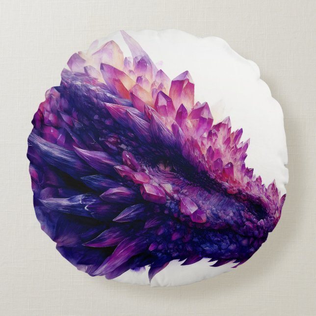 Beasten Fantasy Mystical Amethyst Crystal Dragon Rund Kudde (Framsidan)