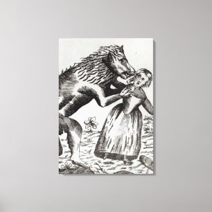 Beasten Gevaudan attackerar en ung flicka Canvastryck