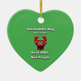 Beat Aids inte folk. Världsdagen i AIDS. Julgransprydnad Keramik