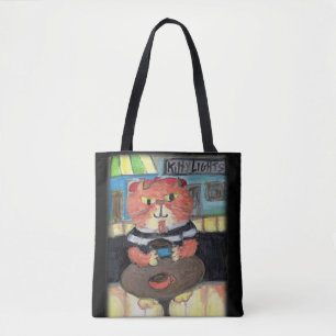 Beat Poet Coffeehouse Cat Folk Art Tygkasse