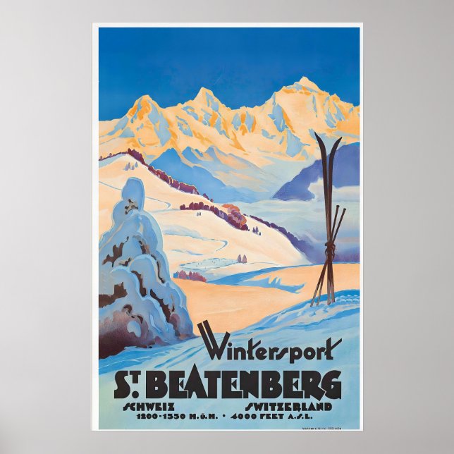 Beatenberg Schweiziska Alperna Schweiz Skidor Vint Poster (Framsidan)
