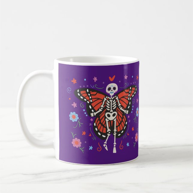 Beatiful Day of the dead Monarch Skeleton Kaffemugg (Vänster)