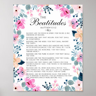 Beatitudes Matthew 5:3-12 Blommigt Bible Verse Poster