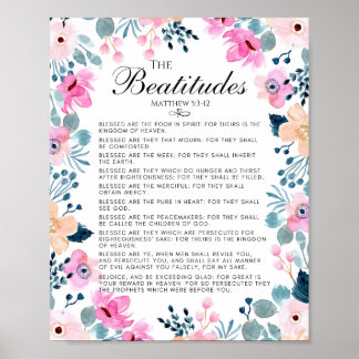 Beatitudes Matthew 5:3-12 Blommigt Bible Verse Poster