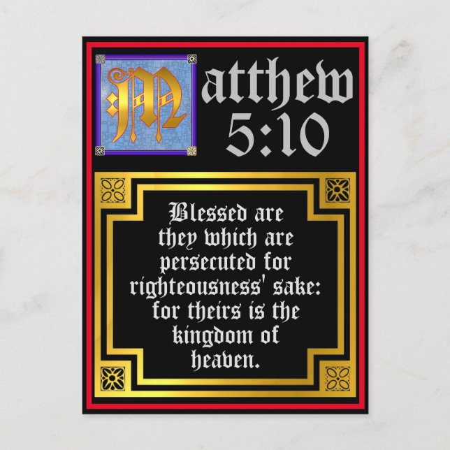 Beatitudes Matthew 5 Blue Guld Upplyst Brev Helg Vykort (Framsida)
