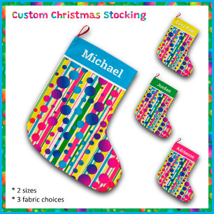 [Beatnik Bubbles] Retro Polka Dot Stripe Blue Stor Julstrumpa