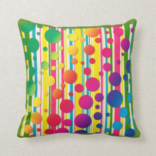 [Beatnik Bubbles] Retro Polka Dot Stripe-Grönt Kudde