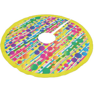 [Beatnik Bubbles] Retro Polka Dot Stripe-Gult Julgransmatta Borstad Polyester