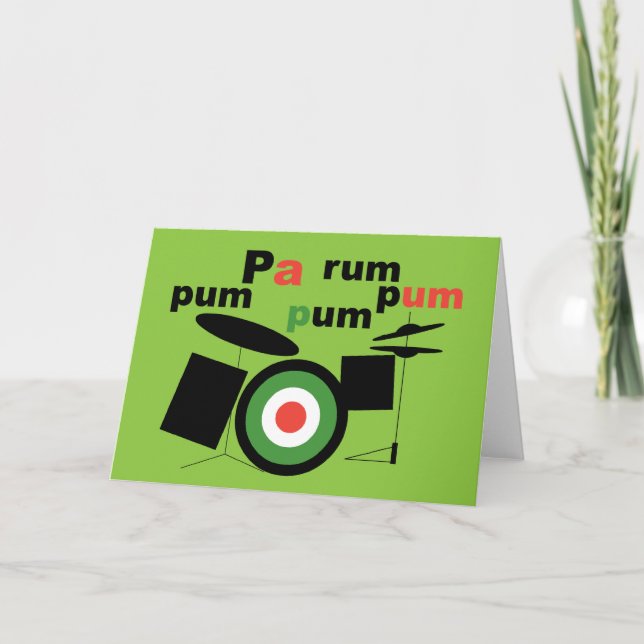 Beatnik Drummer Boy Greeting Card / Green Helgkort (Framsida)