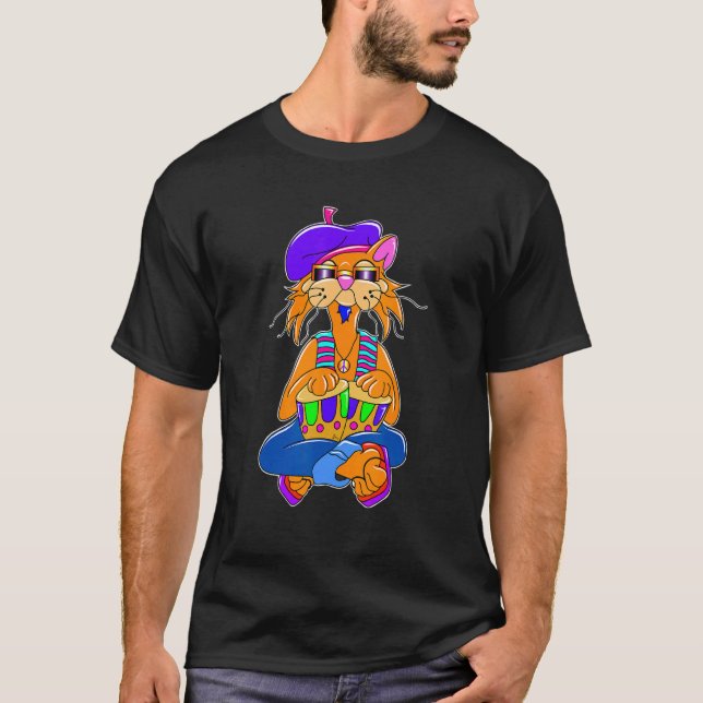 Beatnik Hippy Cat T Shirt (Framsida)