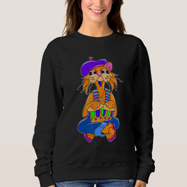 Beatnik Hippy Cat T Shirt (Framsida)