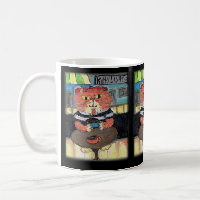 Beatnik Poet Kattunge Coffeeehouse Folk Art Roligt Kaffemugg (Vänster)