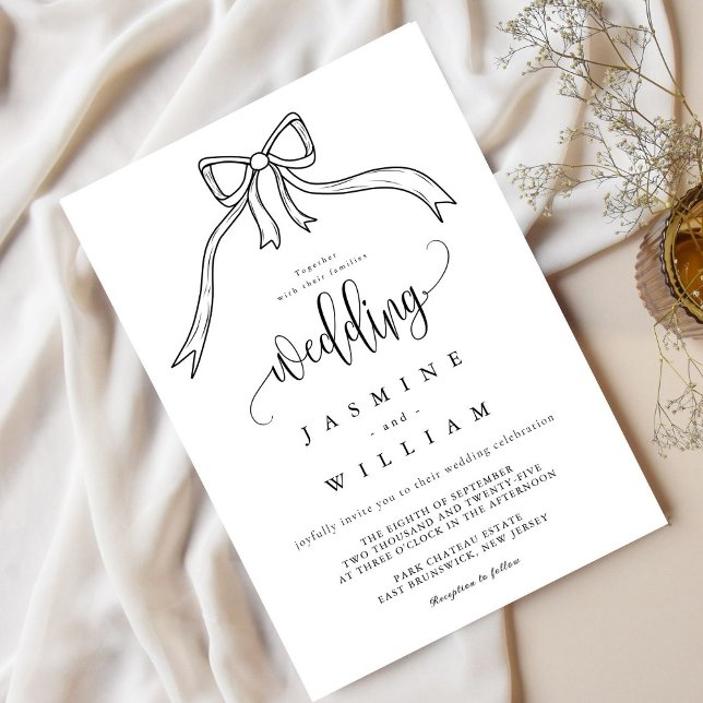 Beatrice Ribbon Bow Black and White Bröllop Inbjudningar (Skapare uppladdad)