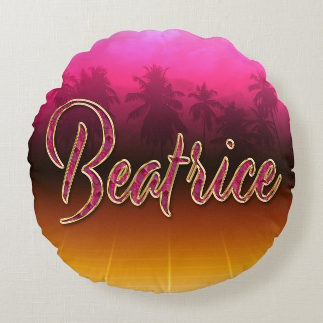 Beatrice Vorname Name golden pink Kissen Rund Kudde (Framsidan)