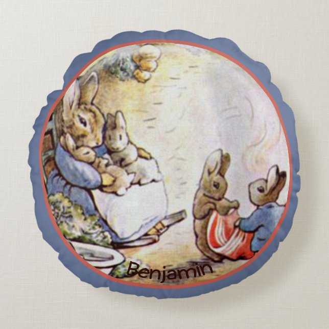 Beatrix Potter Bunny Family Round Pillow Rund Kudde (Framsidan)