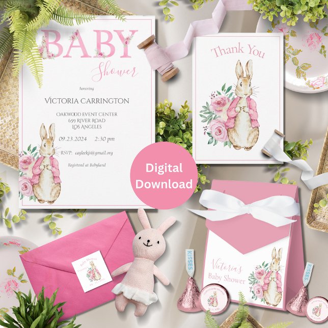 Beatrix Potter Bunny Rabbit Watercolor Baby Shower Inbjudningar (Skapare uppladdad)