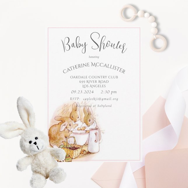 Beatrix Potter Bunny Rosa Girl Baby Shower Inbjudningar (Skapare uppladdad)