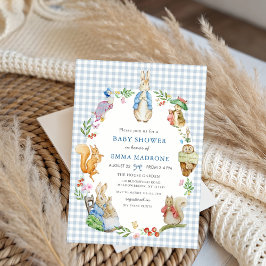 Beatrix Potter Peter Rabbit Blue Baby Shower Inbjudningar