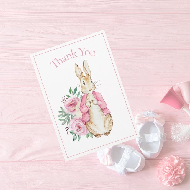 Beatrix Potter Rosa Blommigt Baby Shower Tack Kort (Skapare uppladdad)