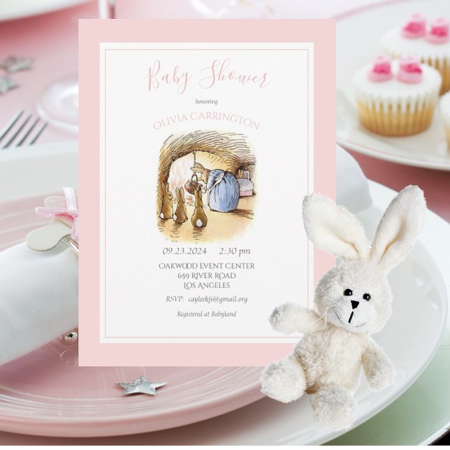 Beatrix Potter Rosa Bunny Baby Shower-inbjudan Inbjudningar (Skapare uppladdad)