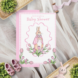 Beatrix Potter Rosa Gingham Baby Shower Inbjudningar