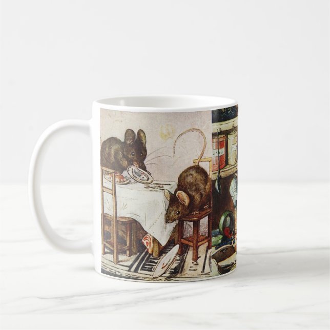 Beatrix potter som sagan av två dåligamöss rånar kaffemugg (Vänster)