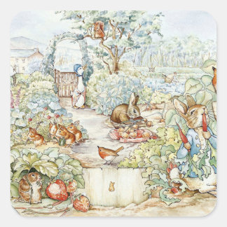 Beatrix Potter Storybook Characters Garden Fyrkantigt Klistermärke
