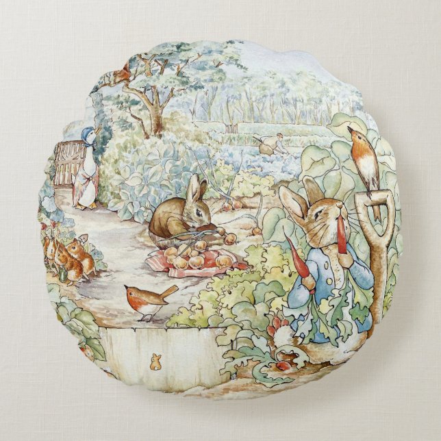 Beatrix Potter Storybook Characters Garden Rund Kudde (Framsidan)
