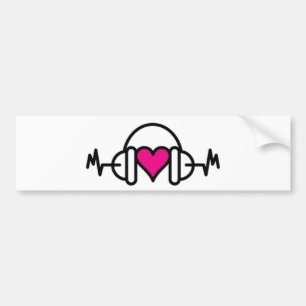 Beats av Kärlek Rosa hjärta med puls och hörlura Bildekal