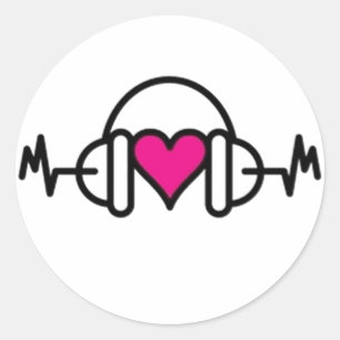 Beats av Kärlek Rosa hjärta med puls och hörlura Runt Klistermärke