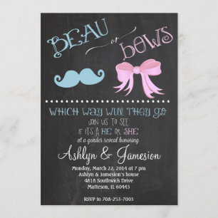 Beau Mustach Bows Gender Reveal Party-inbjudan Inbjudningar